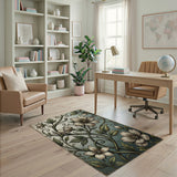 Vintage White Anemone Floral Area Rug