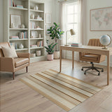Tan Beige Vertical Striped Woven Area Rug