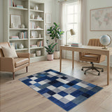 Blue and Teal Modern Blue Block Geometric Area Rug
