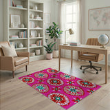 Vibrant Pink Mandala Star Area Rug