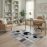 Modern Geometric Grey Area Rug with Circles