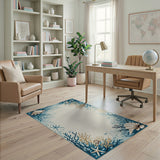 Coastal Seashell Coral Border Area Rug