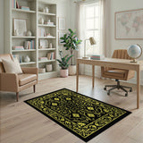 Gold and Silver Ornate Black Gold Floral Vintage Area Rug