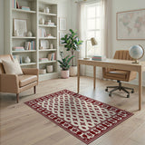 Ornate Red Border Cream Persian Area Rug