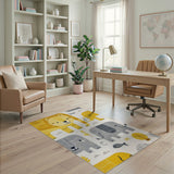 Playful Yellow Lion Elephant Cartoon Kids Rug