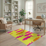 Vibrant Pink Orange Fish on Yellow Area Rug