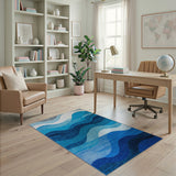Modern Blue Wave Geometric Area Rug