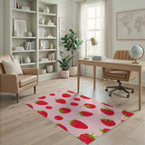 Playful Strawberry Pattern Pink Area Rug