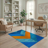 Geometric Blue Teal Orange Chevron Area Rug