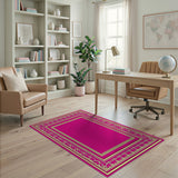 Elegant Pink Ornate Border Washable Area Rug