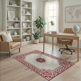 Ornate Red Persian Rug with Peacock Motifs