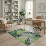 Lush Green Fern Leaves Area Rug