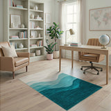 Blue and Teal Teal Ombre Wave Abstract Area Rug