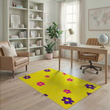 Sunny Yellow Rug with Purple Pink Daisies