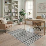 Distressed Black White Striped Woven Area Rug