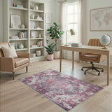 Pink Distressed Vintage Floral Area Rug