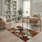 Brown Tan Puzzle Piece Geometric Area Rug