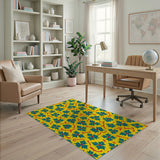 Sunny Yellow Teal Holly Berry Pattern Area Rug