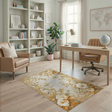 Elegant Gold Framed Floral Area Rug