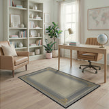 Beige and Neutral Ornate Gold Border Beige Area Rug