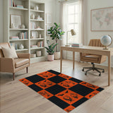 Spooky Halloween Bats Pumpkins Orange Black Checkered Rug