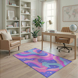 Kawaii Dolphin Wavy Rainbow Kids Area Rug
