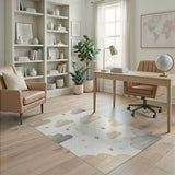 Beige and Neutral Dreamy Clouds Stars Nursery Area Rug