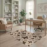 Monarch Butterfly Leaf Pattern Beige Area Rug