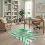 Green Bold Line Geometric Area Rug