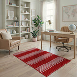 Bold Red White Horizontal Stripe Area Rug