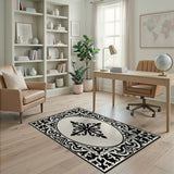 Ornate Black White Baroque Medallion Rug