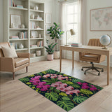 Vibrant Pink Orchid Monstera Leaf Area Rug