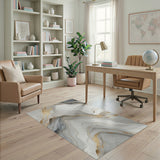 ODIKA Modern Abstract Marble Washable Area Rug - Gold & Grey Low Pile