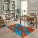 Vibrant Blue Splatter on Orange Abstract Area Rug