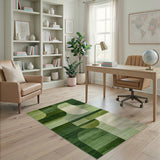 Green Vibrant Green Curved Geometric Area Rug