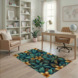 Art Deco Teal Gold Frangipani Rug