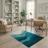 Cascading Teal Waves Area Rug