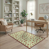 Red Floral Scatter on Pale Green Vintage Rug