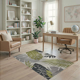 Grey Green Monstera Leaf Area Rug