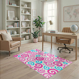 Pink and Blue Swirl Washable Area Rug
