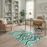 Teal and Green Wavy Abstract Area Rug