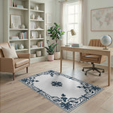 Ornate Navy Blue Floral Border Rug