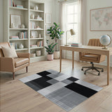 Black White Geometric Block Area Rug