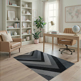 Grey Chevron Diagonal Stripe Area Rug