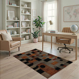 Modern Geometric Abstract Area Rug in Black Grey Brown