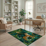 Jungle Tiger with Bird Green Area Rug