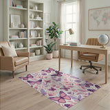 Pink Whimsical Pink Butterfly Floral Area Rug