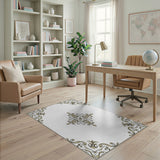 Gold and Silver Elegant Gold Ornate Floral Border Area Rug