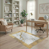 Geometric Modern Gold Greek Key Marble Area Rug