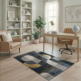 Modern Geometric Grey Rug with Gold Accents